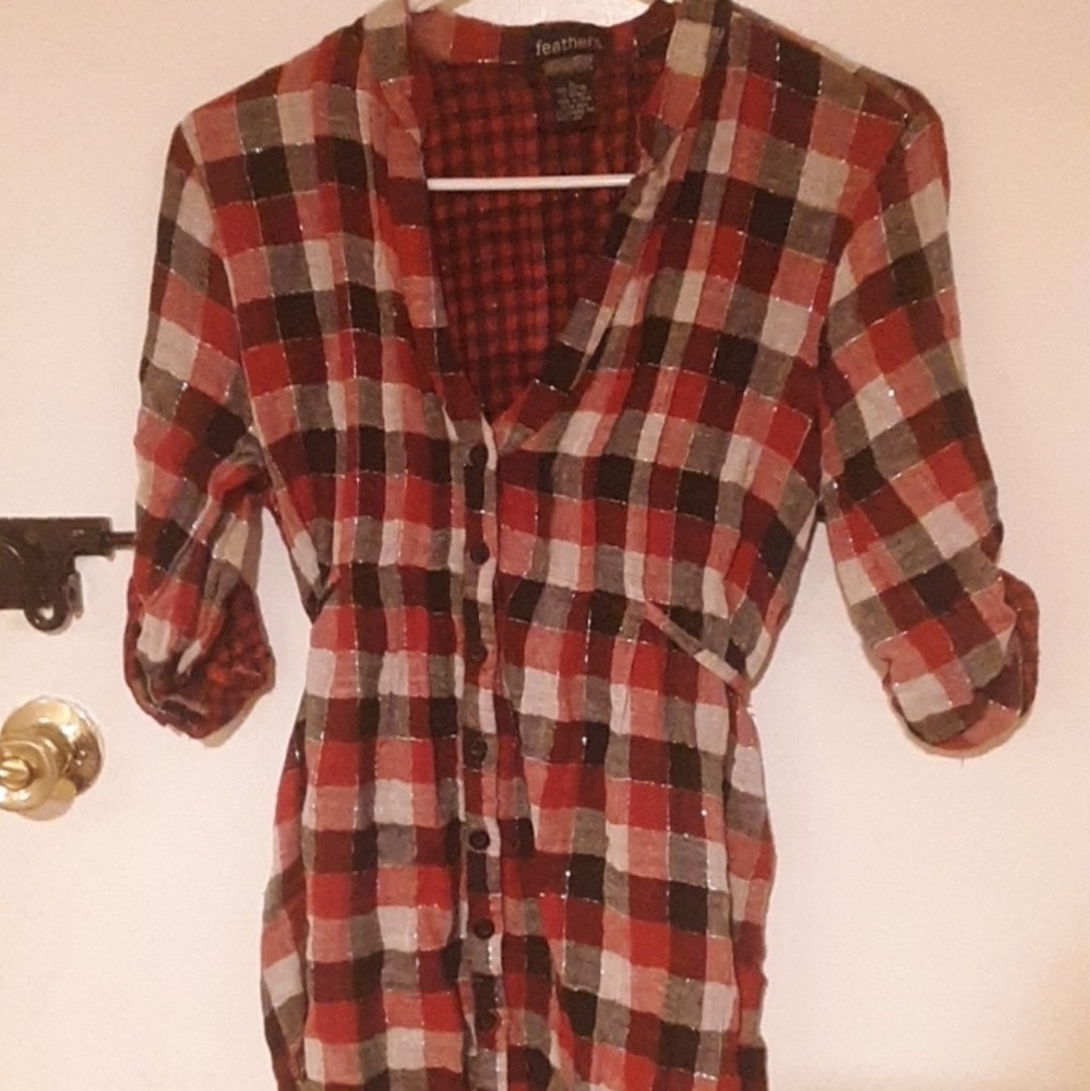 Feathers Red Button Down - Picture 2 of 4